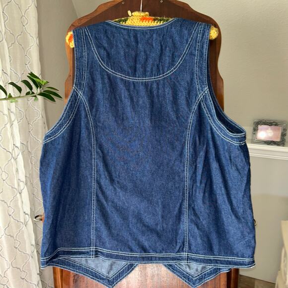 Vintage 90s Carole Little Vest Women Blue Denim embroidered Western Top 16W - Picture 5 of 9